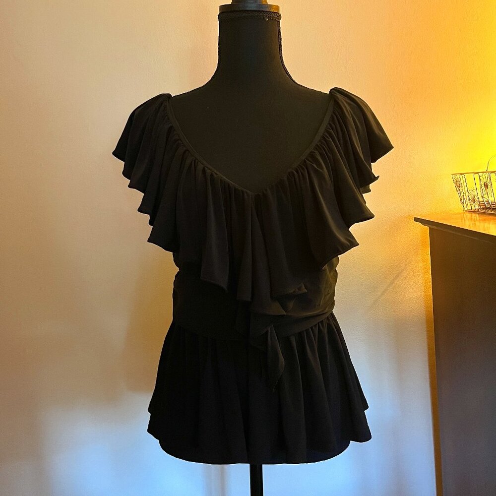 Express Black V-Neck Ruffle Peplum Top